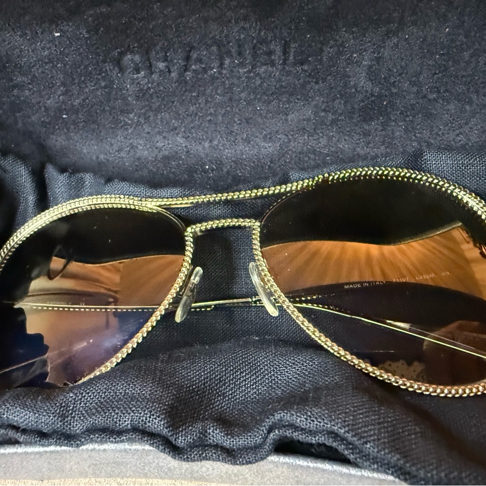 🔥🔥 RARE CHANEL VNTG CHAMPAGNE GOLD  METAL ROPE AVIATOR STYLE SUNGLASSES - Picture 14 of 16